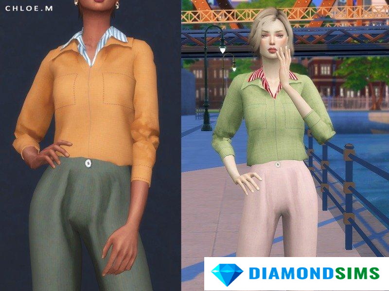 Блузка с двойным воротом от ChloeMMM для Sims 4