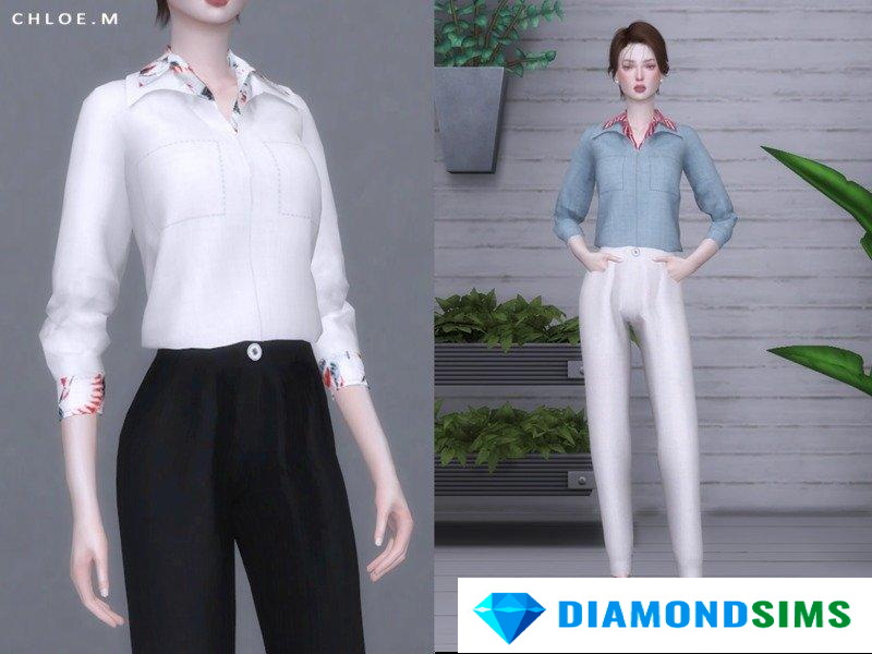 Блузка с двойным воротом от ChloeMMM для Sims 4